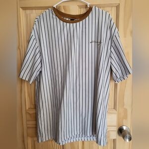 Shein Mens Short Sleeve T-Shirt With Letter Embroidery & Striped Pattern Size L